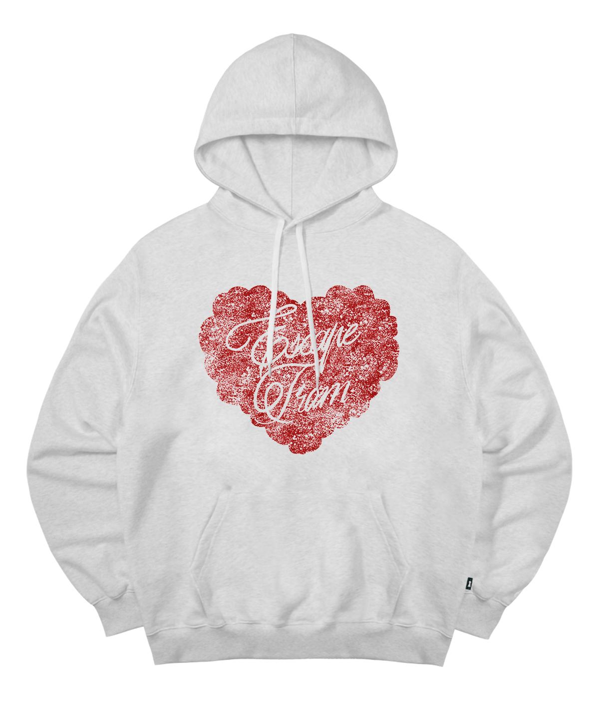 Escape From Vintage Heart Lettering Print Hoodie White Melange L