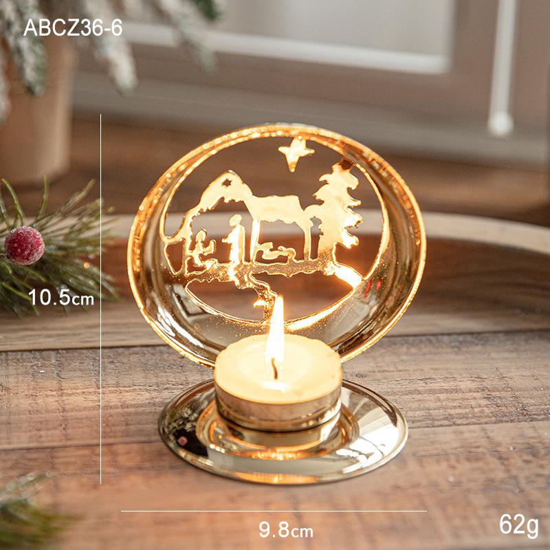 Nordic Style Christmas Candle Holder Deer Bell Christmas Tree Golden Iron Candlestick Candle Stand Candlestick Table Ornament
