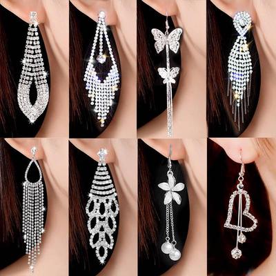 Ohrringe im koreanischen Stil mit Diamantsteckern, Perlenquasten und Zirkonia