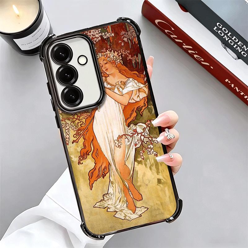 Vintage Alfons Mucha Primavera Plating Phone Case For Samsung A17 A07 A37 A57 A16 A56 A15 A55 A14 A54 A13 A53 A26 A36 A25 A35 A2