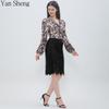 Rhinestone Skirt Women's Hollow High Waist Lace A- Line Half Skirt High-grade Black Knitted Mid-skirt