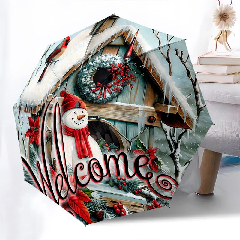 

1pc Welcome Winter Wonderland: Automatic Opening/Closing Umbrella with Portable Tri-Fold Design, 8-Rib Iron Frame, Outdoor Umbrella, Festive Gift for