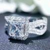 Luxury Female White Crystal Stone Ring Irregular Zirconia Wedding Rings for Woman Trendy Geometric Zircon Engagement Ring