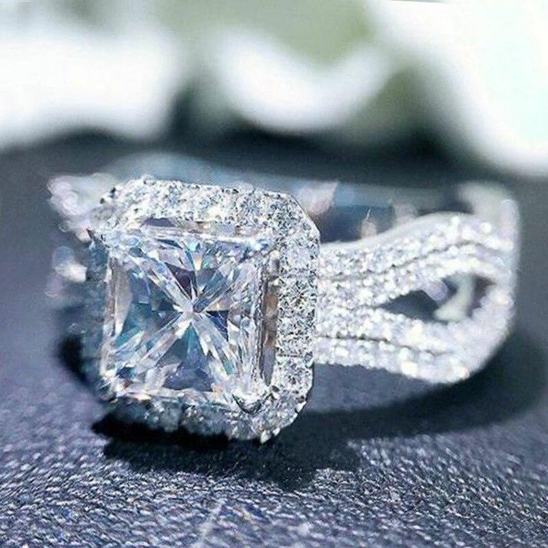 Luxury Female White Crystal Stone Ring Irregular Zirconia Wedding Rings for Woman Trendy Geometric Zircon Engagement Ring