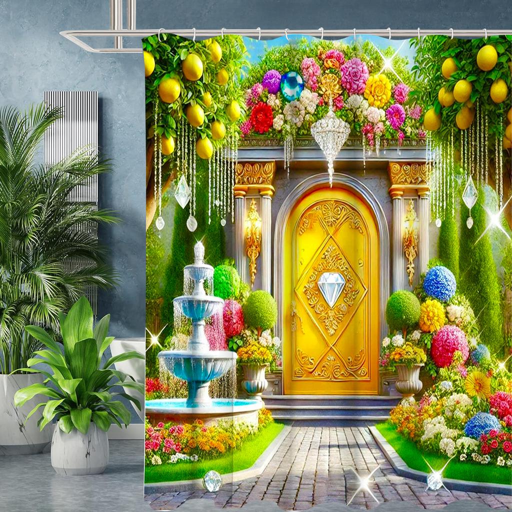 Diamond Door  shower curtain, bathroom shower waterproof curtain with 12 hooks, fish shaped home decoration, free delivery