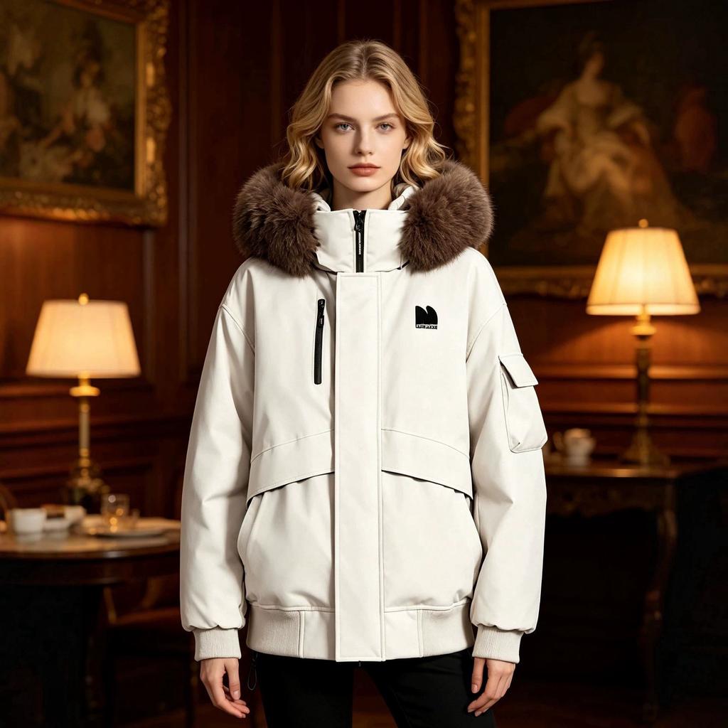 Winter short tooling cotton-padded women's new small man with big fur collar thickened pie to overcome cotton-padded coat women