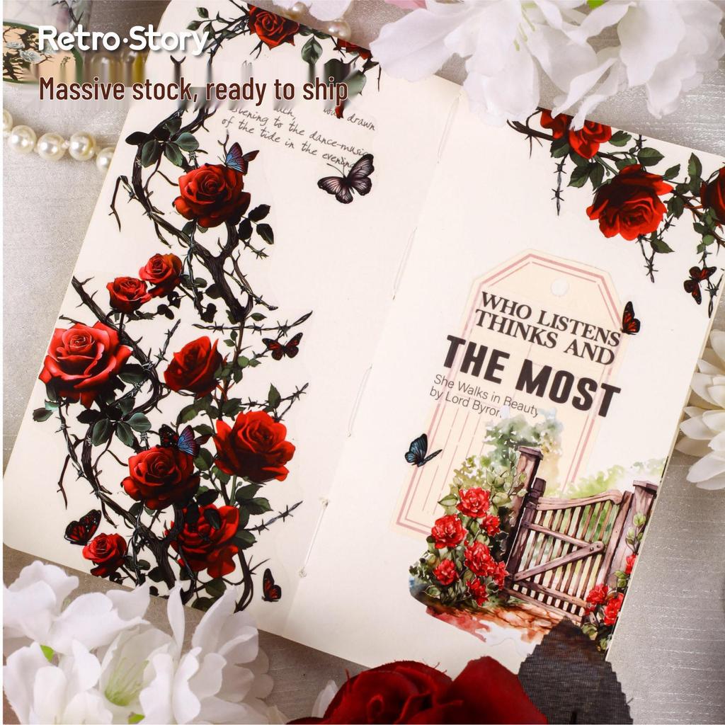 RetroStory Thorns Rose Die-cut Floral Washi Tape - 6 Styles for DIY Journals