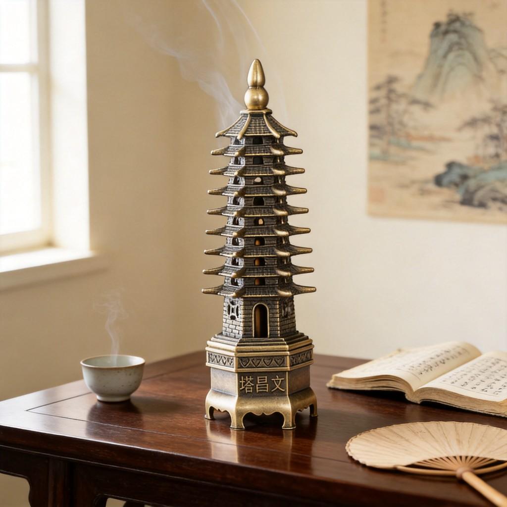 Classical Alloy Wenchang Tower Incense Burner For Home Office Decor And Spiritual Use