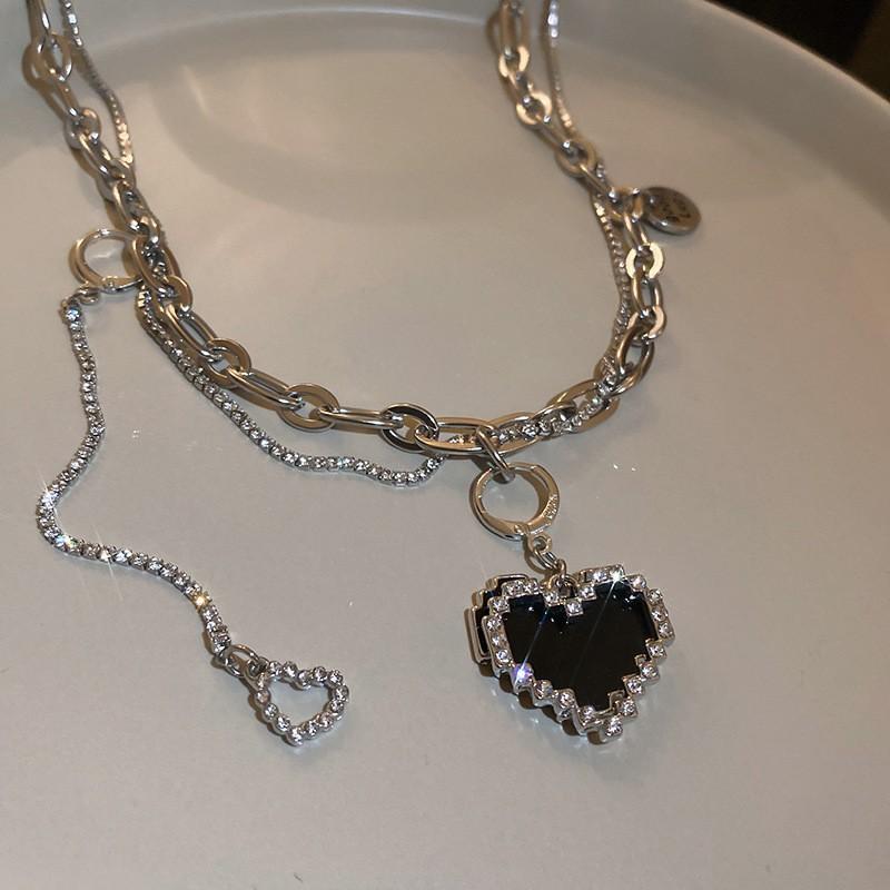 Korean cold wind diamond love pearl necklace Internet celebrity niche design temperament collarbone chain necklace women