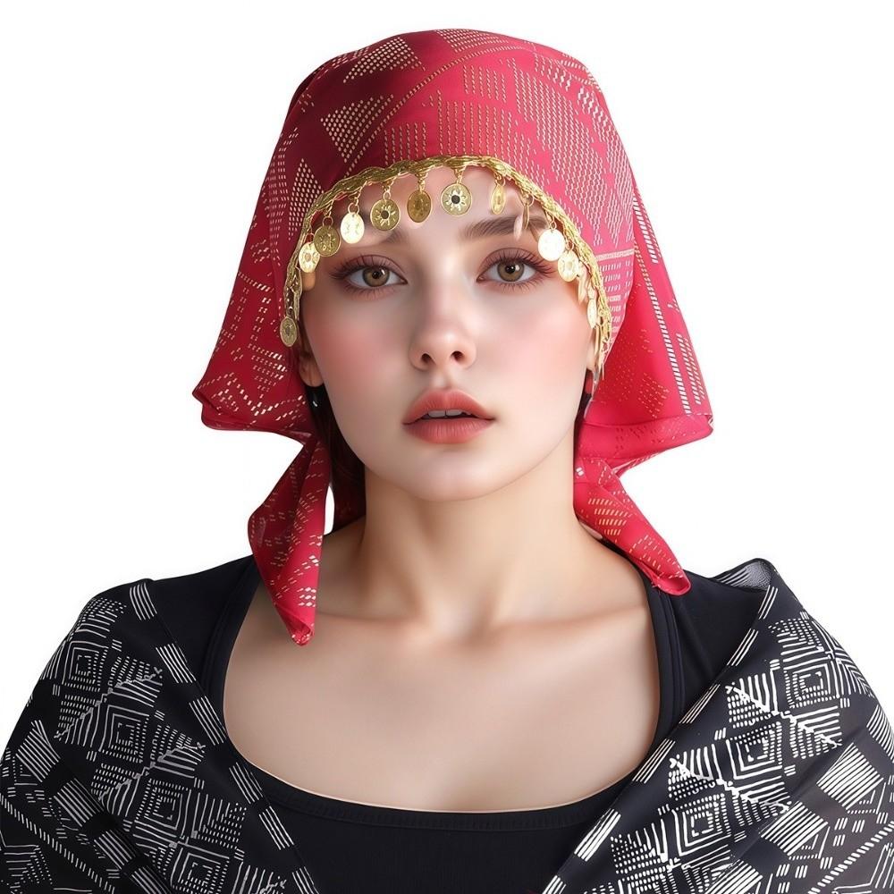 Floral Print Golden Beaded Hijab Breathable Elegant Turban Hat Fashion Triangle Headscarf Eid Gift