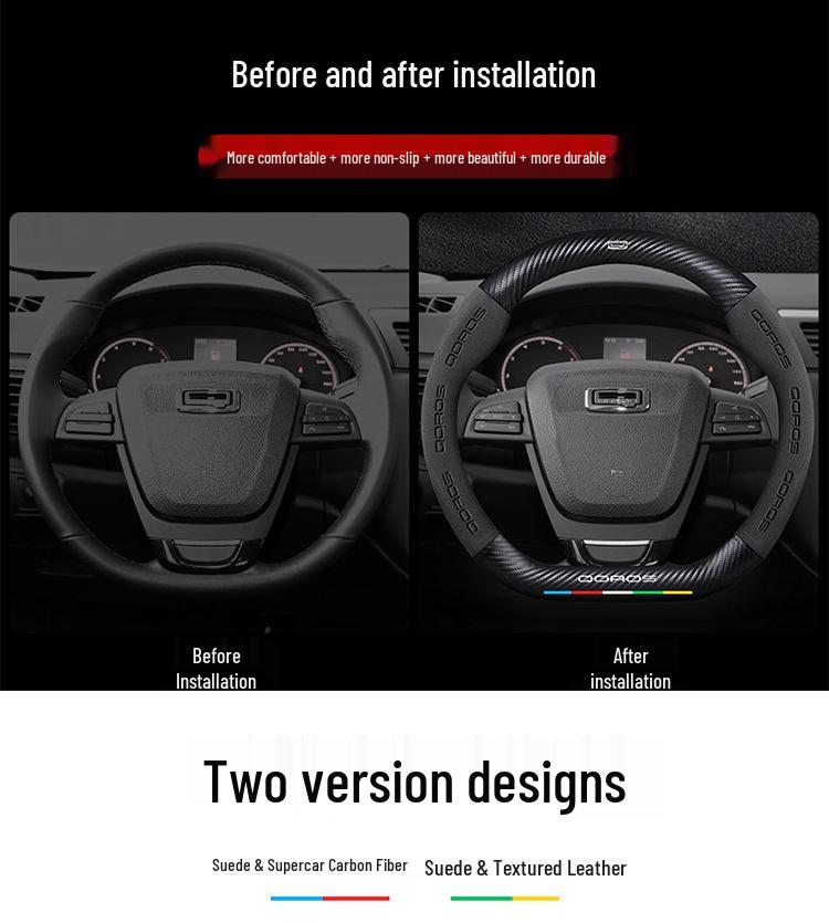 Non-Slip Genuine Leather Steering Wheel Cover, Ultra-Thin, Carbon Fiber D-Type, Universal for All Seasons