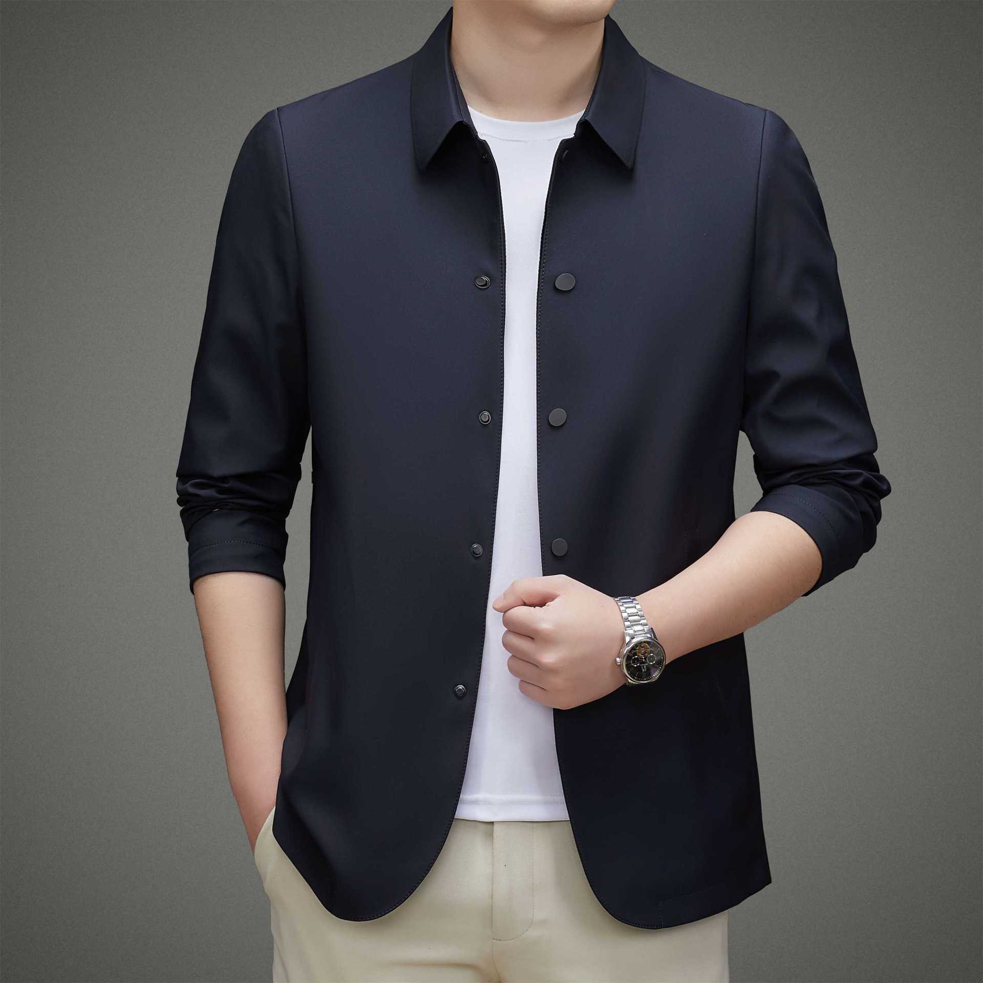 

Весенне-осенняя новая куртка с лацканами, короткая куртка, мужская классическая деловая повседневная простая куртка, куртка 4XL темно-синий