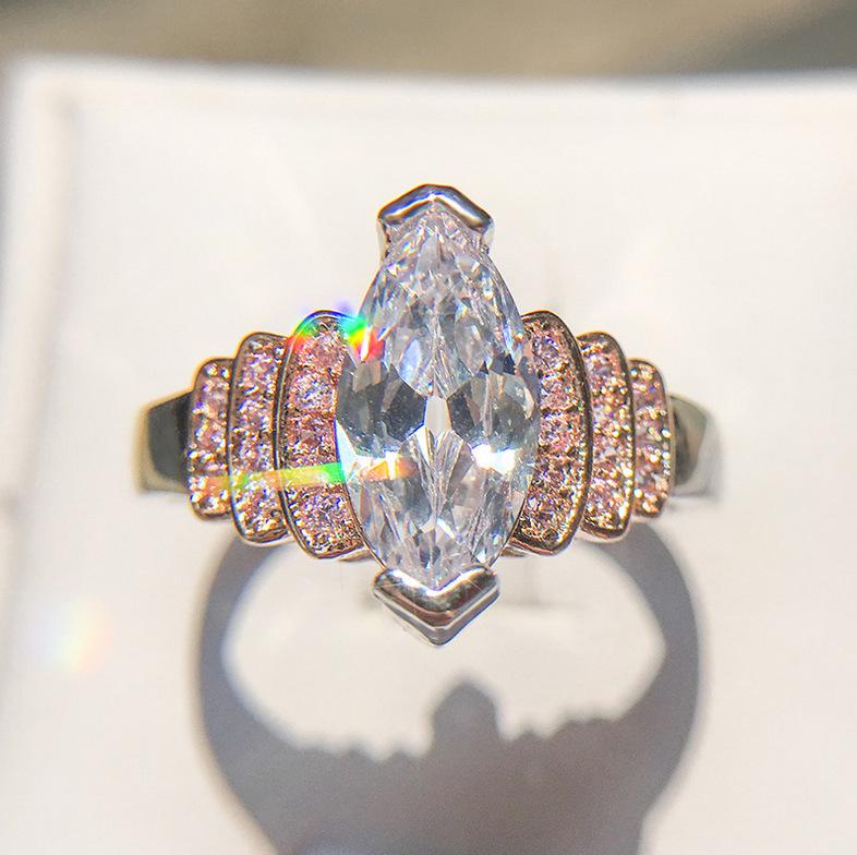 Fashion popular foreign trade jewelry color zircon platinum plated ring female batch no. 6