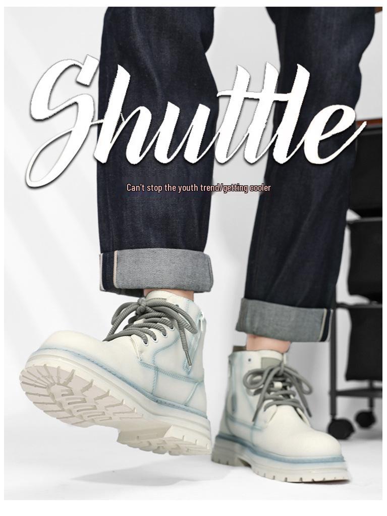 Men's High-Top Yellow Retro Martin Boots - Waterproof, Height-Increasing Casual Work Boots