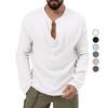 New Autumn Long Sleeve T-shirt Men's Loose Button V-neck Top