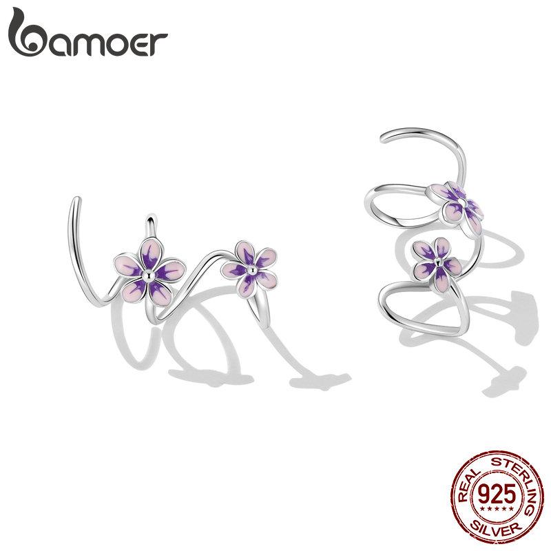 Bamoer 925 Sterling Silver Simple Style Blue Gemstone Ear Hooks for Women Trendy Geometric Studs Fine Jewelry Party Gift