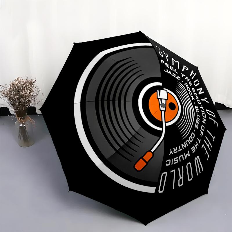 1PC Music Records Umbrella Portable Folding Umbrella Iron Frame Hole Bone Structure Outdoor Home Umbrella A5