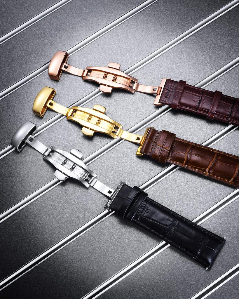 BINLUN Push-Down Type D-Buckle Stainless Steel Watch Buckle Leather Watch Band Replacement Clasp for
