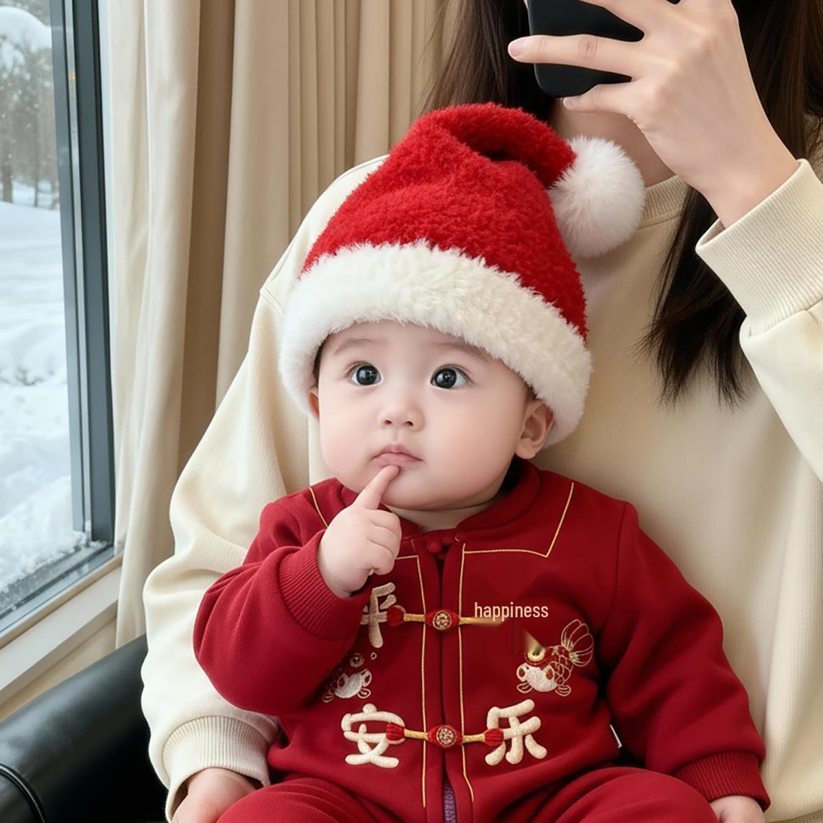 

Baby Red Wool Hat: Thick Knitted Pullover for Autumn/Winter - Festive Design for Boys & Girls