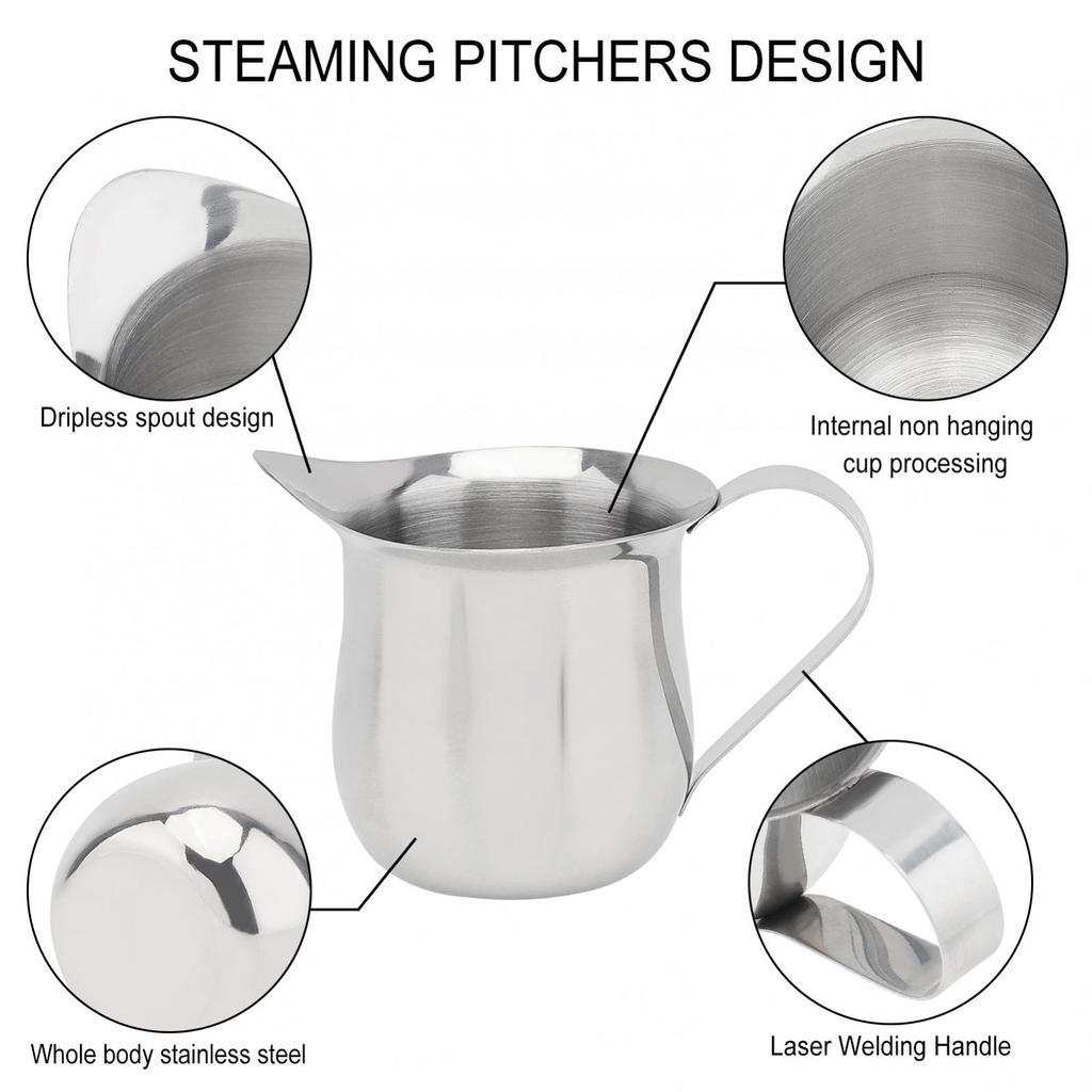 2pcs Stainless Steel 2 Ounce & 3 Ounce Bell Shaped Creamer for Coffee Shop / Restaurant / Bakery with 2 Spoons