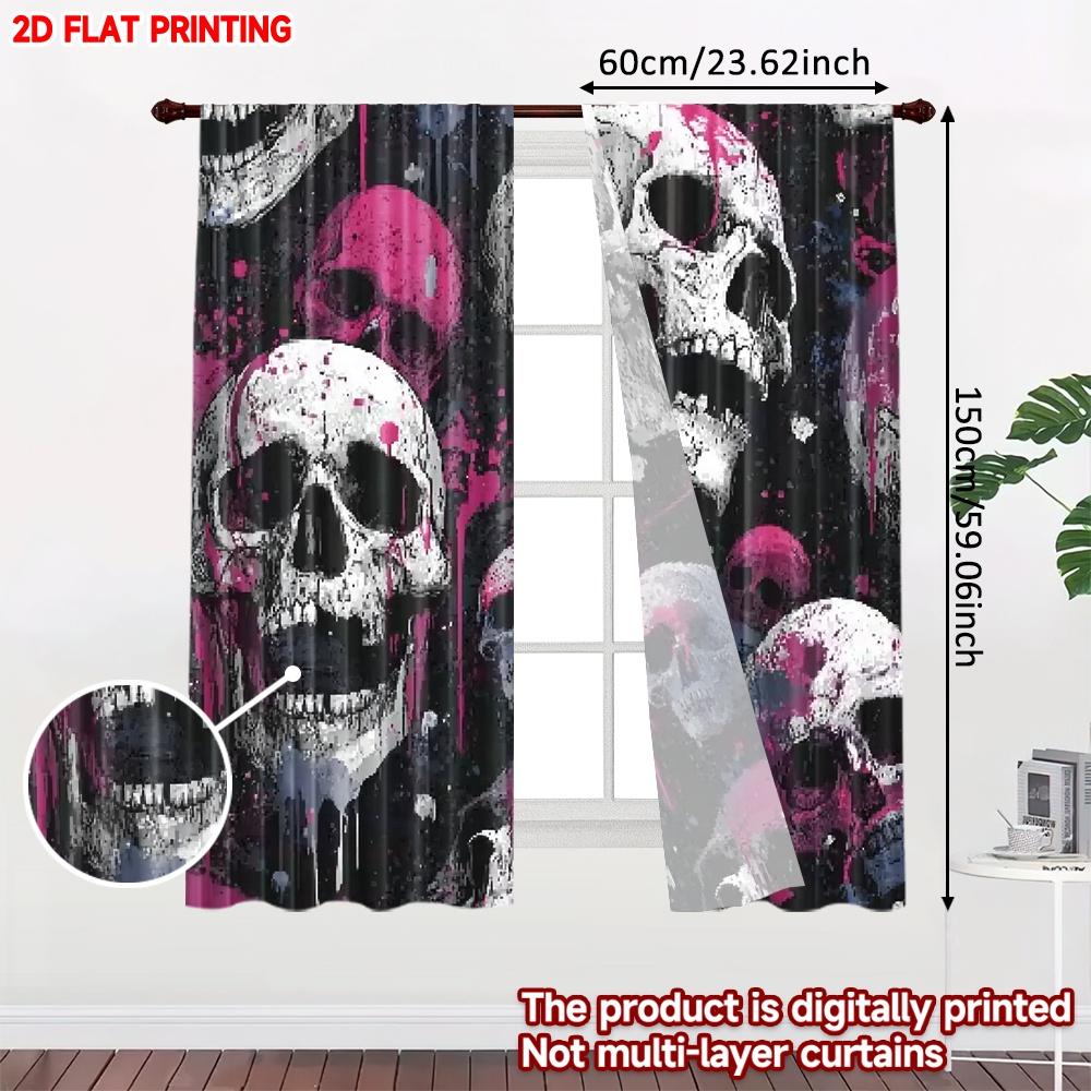 2D Flat Printing 2pcs Party Curtains Halloween Skull Digital Printed Polyester Drapes All Season Party & Holiday Decor Use for