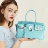 High-quality Long Leather Silver Buckle Portable Platinum Bag for Women, the First Layer of Cowhide Fashionable and High-end Hand Bag