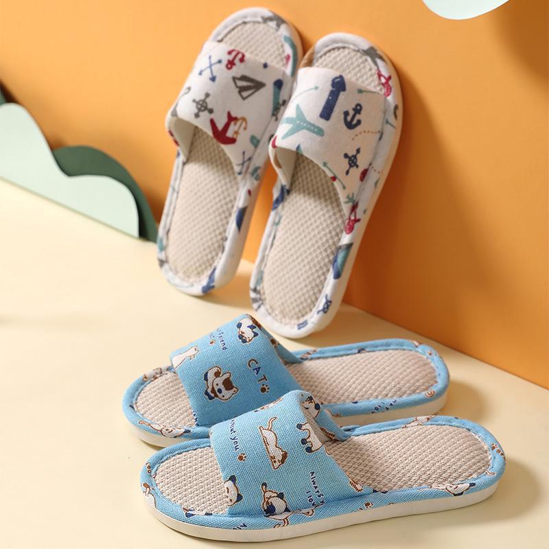 "Kids' and Women's Linen Slippers: Spring/Summer Korean Style for Indoor/Outdoor Use"