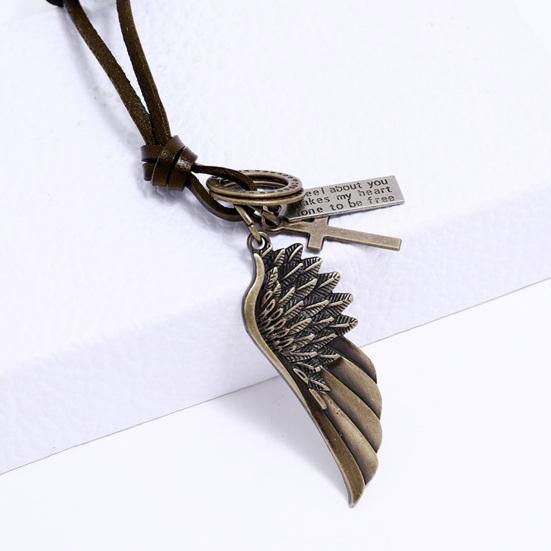 Herren Halskette Vintage Verstellbar Punk Stil Seilkette All Match Dekoration Kunstleder Engel Flügel Anhänger Halskette Schmuck für den täglichen Gebrauch