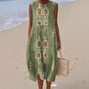 European and American New Summer Flower Ocean Printing European Size Round Neck Sleeveless Long Dress Creative Loose Dress