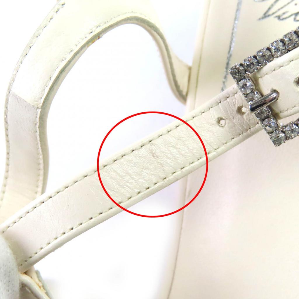 Great ROGER VIVIER Sandals Beaded Ankle with Strap Square Toe Leather Ivory  37 Used