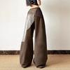 Brown Wide Leg Pants with Leopard Print Bow and Cross Waistband