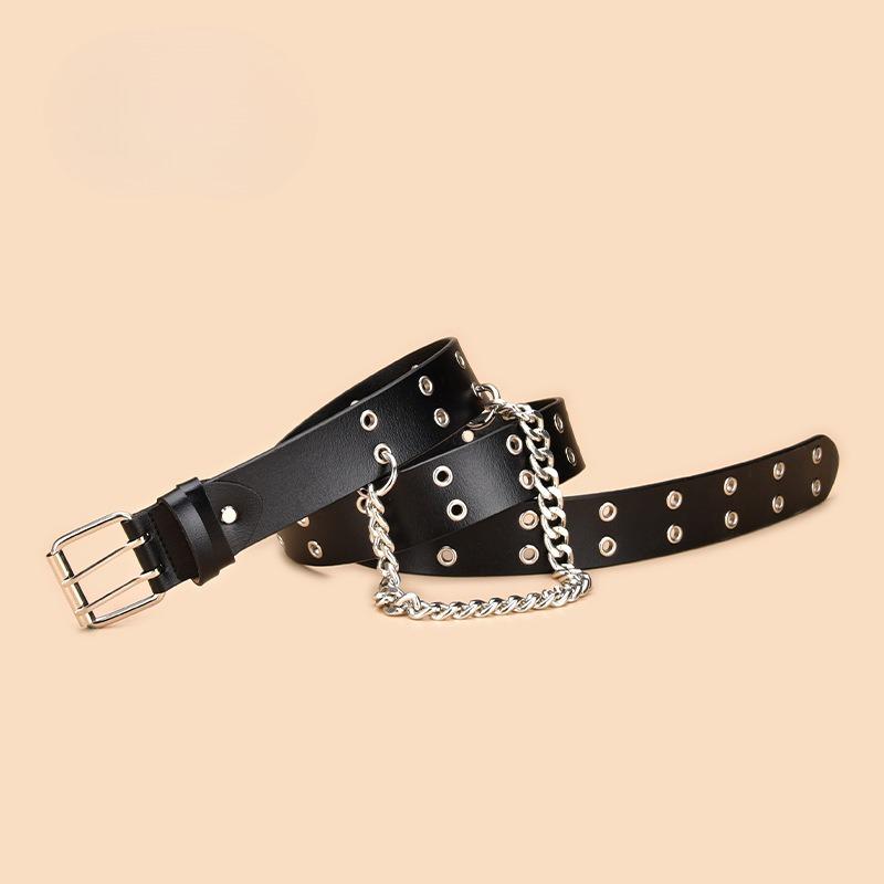 New Double-row Hole Transparent Leather Belt for Women Ins Punk Versatile Korean Style Pin Buckle with Jeans Decorative Belt