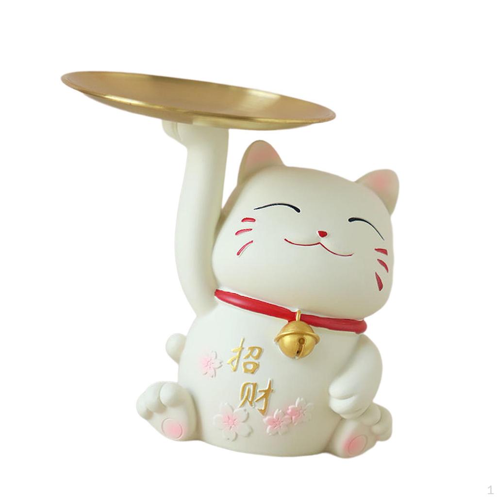 Cat Desk Storage Tray Statue Figurine Multifunctional for Porch Shop Entryway Decoration