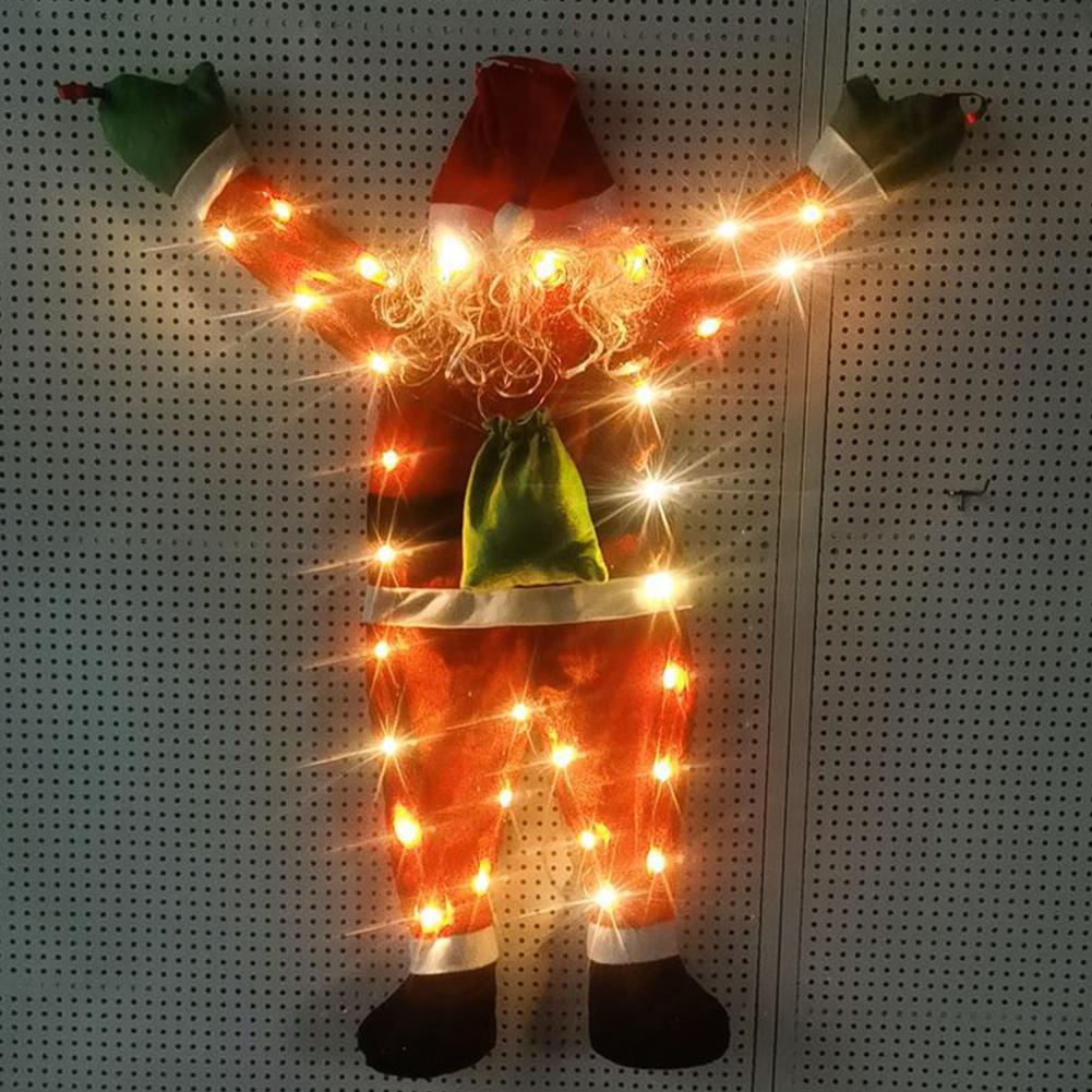 Fluffy Santa Claus Costume Hanging with LED Light Stuffed Hanging Climbing Santa Claus Suit for Xmas Tree Roof Gutter Yard Decor