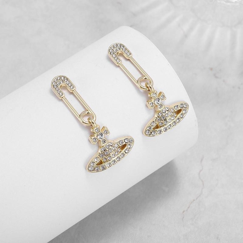 Empress Dowager Cixi Diamond-encrusted Saturn Brooch Earrings: Unique Luxury 925 Silver Stud Earrings with High-end Style and Distinctive Personality