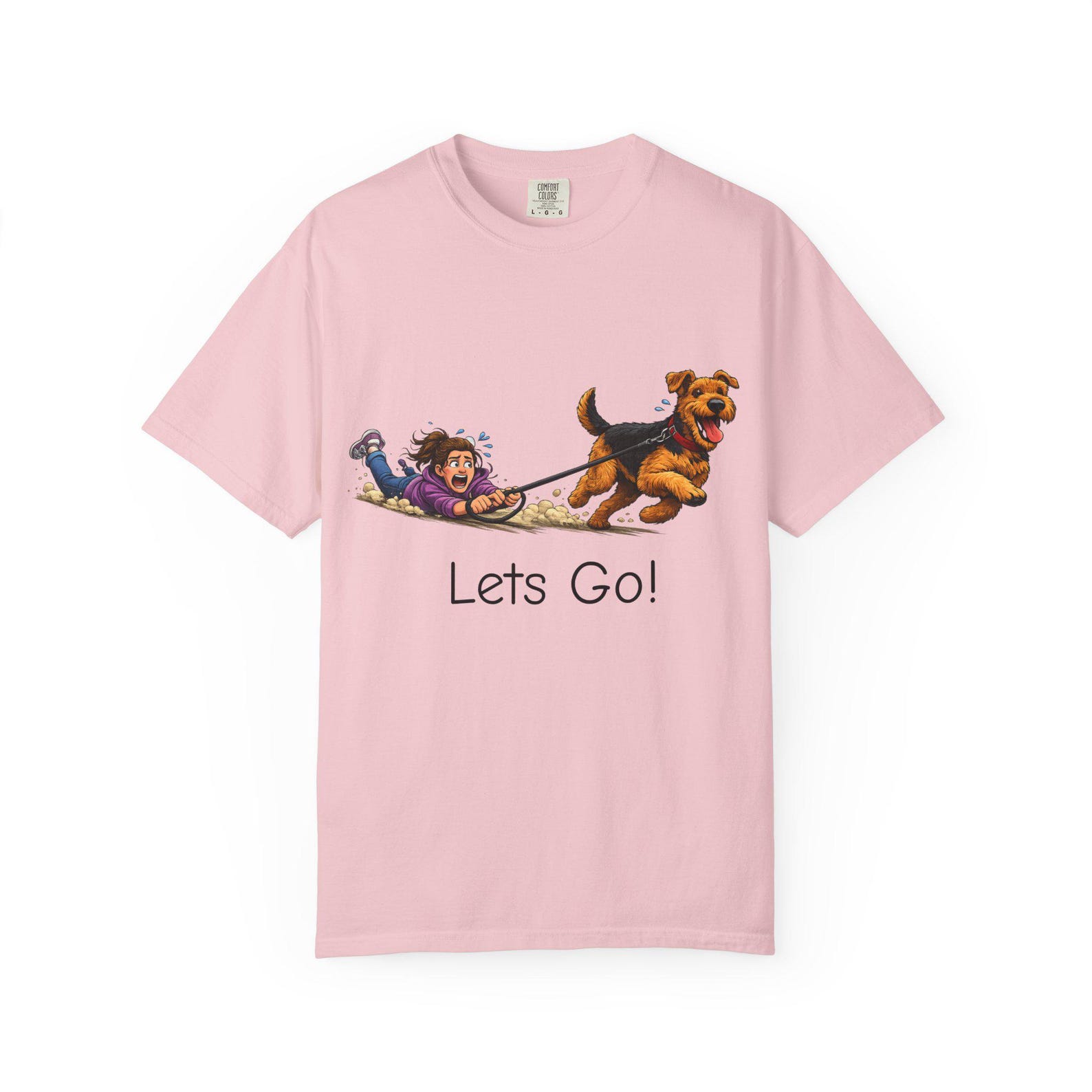 Airedale Terrier Dog Walk T shirt, Funny Cartoon Pet Dog Lover Tee S