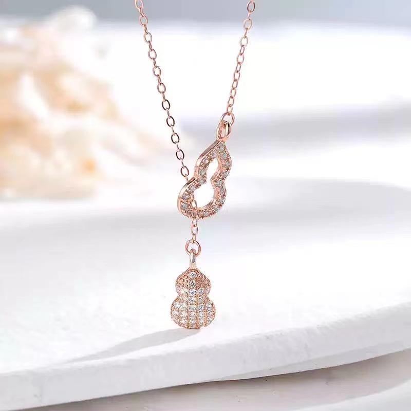 

Женское колье с бриллиантами в форме двойной тыквы-горлянки - подвеска с кисточкой Фу Лу для счастья и богатства, универсальная высококлассная цепочка для ключицы