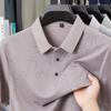 Men's Summer Grey Bamboo Leaf Print Polo Collar Short Sleeve Shirt