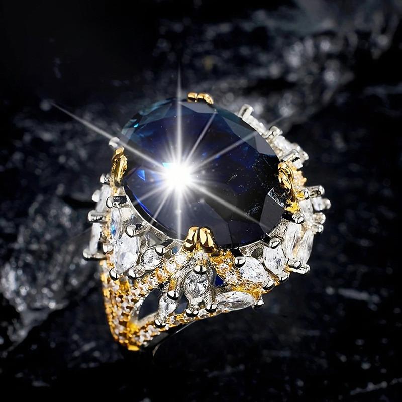 CopperFlower Ring for Women Fashionable Blue Horse Eye Shaped Shiny Zircon Jewelry Anniversary Gift
