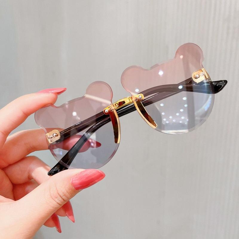 Girls Boys Cute Bear Animal Cartoon UV400 Rimless Sunglasses Children Retro Round Sunglasses Outdoor Baby Shade Glasses Eyewear