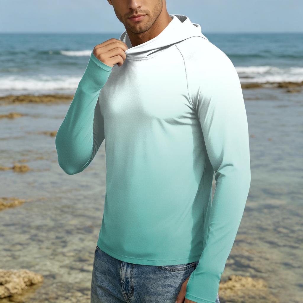 Men's 50 Plus Sun Hoodie Long Sleeve Lightweight Stretch Quick Dry Hooded Shirt for Outdoor Activities