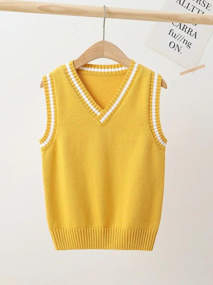 4-15 Years School Kids Knitted Vest Preppy Style Casual All-match Outerwear Waistcoats for Girls Spring Autumn Children Sweater