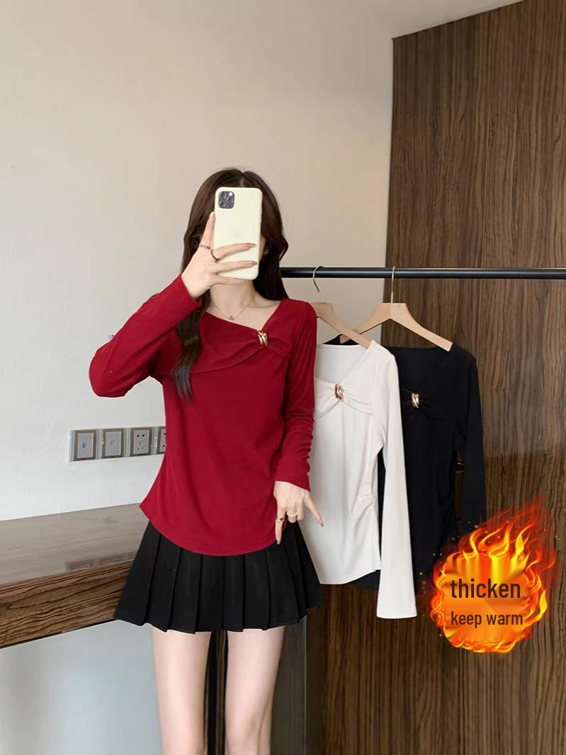 

Plus Size Bowknot Long Sleeve Warm Top for Women 2XL червоний
