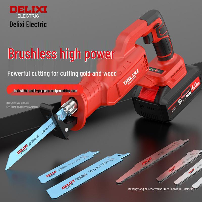 Delixi Cordless Brushless Reciprocating Saw with Lithium Battery for Outdoor Use