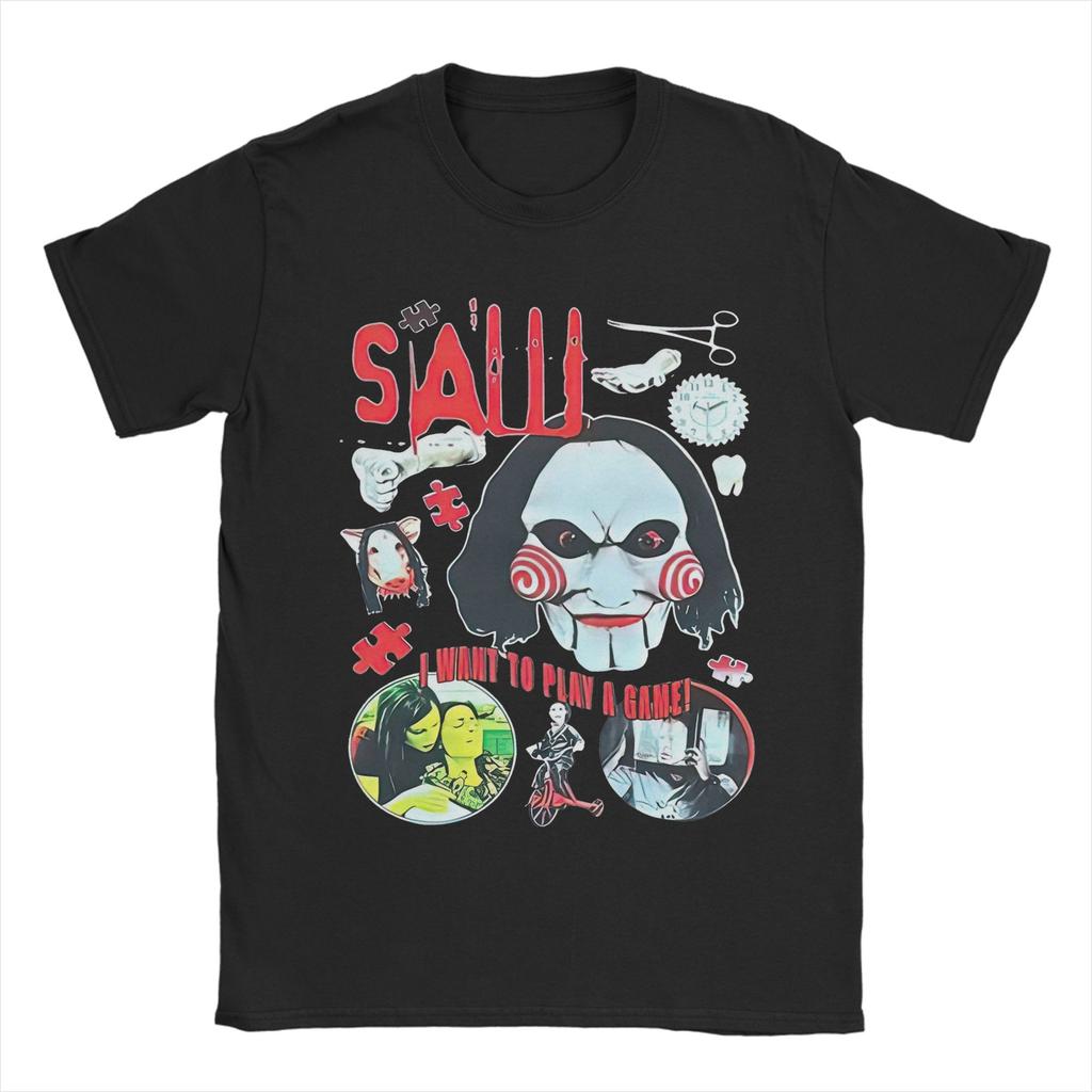Casual Vintage Saw Movie  T-Shirt Men's Crewneck Short Sleeve Clothes Halloween  Cotton Summer Top Tee