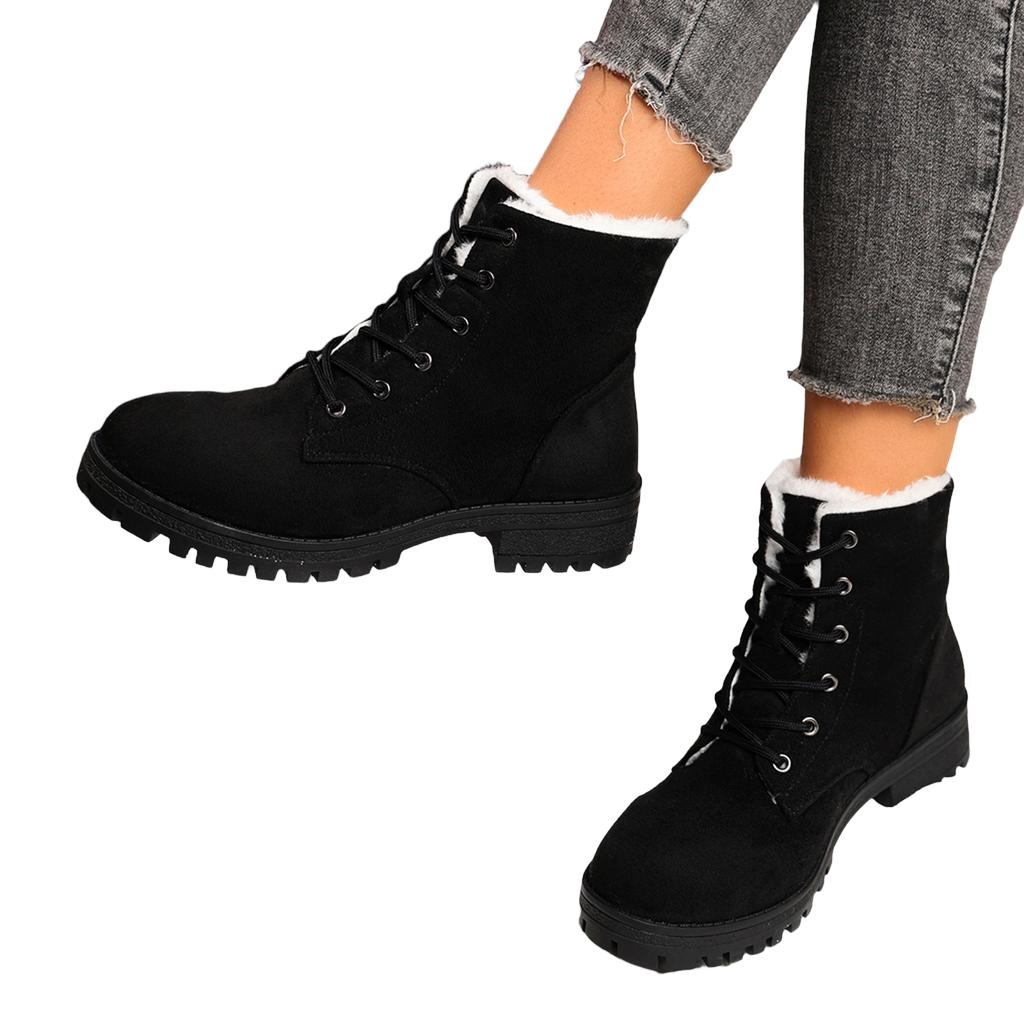 Women's Winter Snow Boots with Lace-Up Thick Heel Warm Lined Casual Cotton Boots for Cold