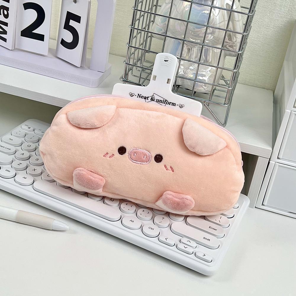 Japanese Inspired Plush Pig Pencil Case With Large Storage For Girls And Students