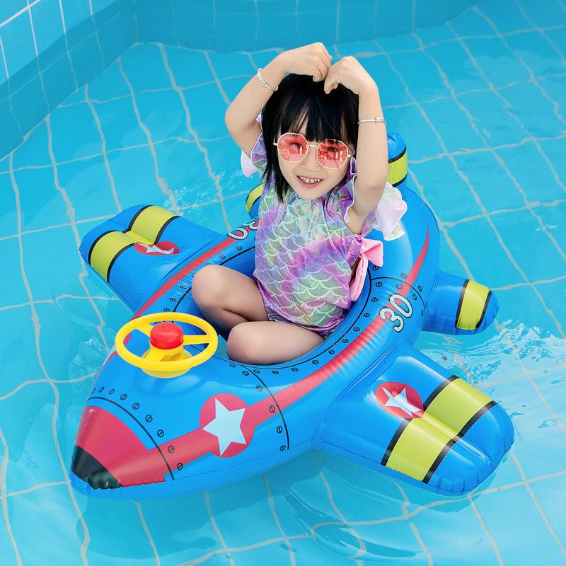 Children's Inflatable Plane Swim Ring With Reinforced Bottom Eco-friendly Pvc Material Printed Design