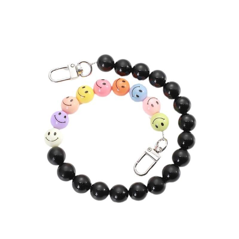 INS wind acrylic beads colored smiley face anti-lost lanyard diagonal span hand carry fashion chain mobile phone chain