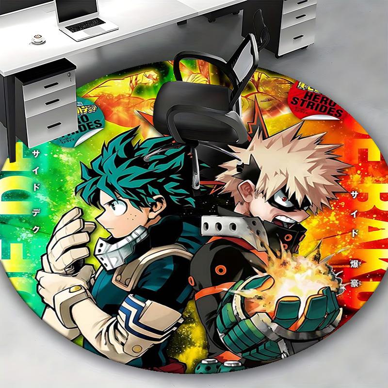 1pc My Hero Academia Anime Theme Round Carpet  Office Chair Mat, AntiSlip Rug, Suitable for Home, Living Room, Bedroom, Game Room